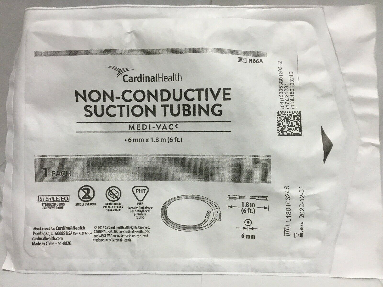 Tubing Suction Connector Tubing Medi-Vac® 6 Foot Length 0.25 Inch I.D. Sterile Maxi-Grip and Male / Male Connector Clear Smooth OT Surface NonConductive Plastic (1/EA 45/CS) by Cardinal  ID N66A